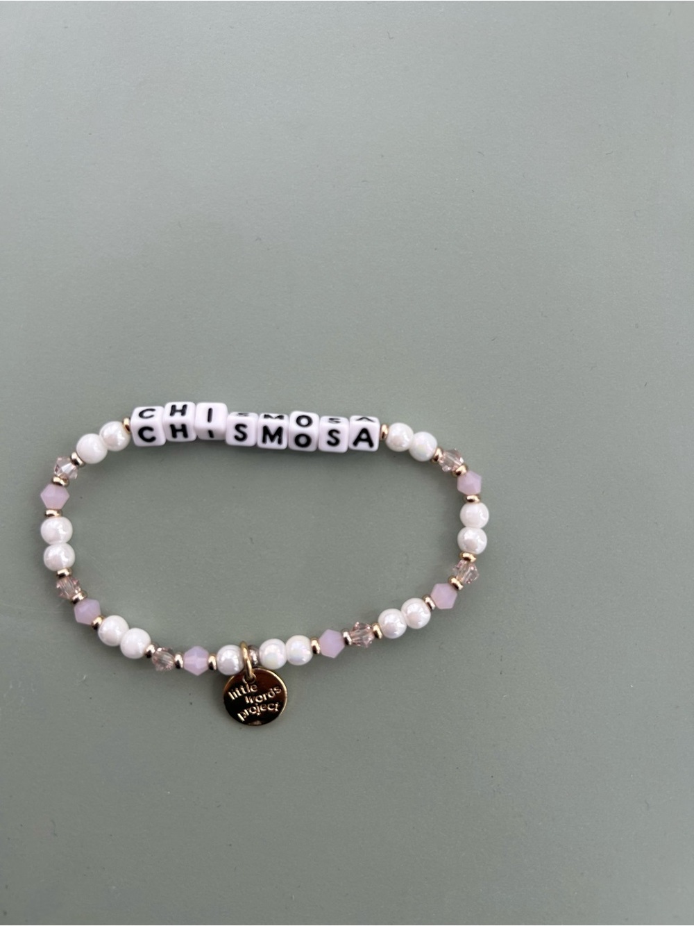 Chismosa Pink & White Beaded Bracelet with Gold Charm